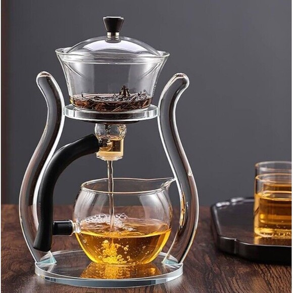 Lazy Kungfu Tea Set Semi Automatic Drip Rotating with Infuser teapot set Glass - Picture 2 of 7